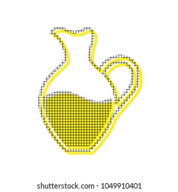 Amphora sign. Vector. Yellow icon with square pattern duplicate at white background. Isolated.