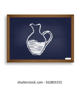 Amphora sign. White chalk icon on blue school board with shadow as background. Isolated.