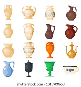 Amphora vector amphoric ancient greek vases and symbols of antiquity and Greece illustration set isolated on white background