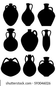 Amphorae. Set of amphora silhouettes. Amphora icon isolated on white background. Vector illustration.