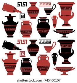 Amphoras with an antique Greek ornament. Vector illustration