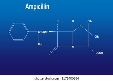 Ampicillin molecular structure,  vector illustration