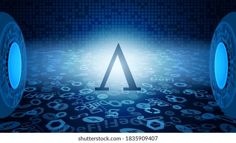 Ampleforth AMPL token symbol of the DeFi system shining in the rays of light. Cryptocurrency logo icon. Decentralized finance programs. Vector EPS10.