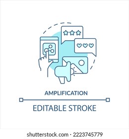 Amplification turquoise concept icon. Share content. Social media interaction abstract idea thin line illustration. Isolated outline drawing. Editable stroke. Arial, Myriad Pro-Bold fonts used