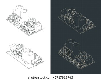 Dibujos isométricos del tablero del amplificador Ilustraciones vectoriales
