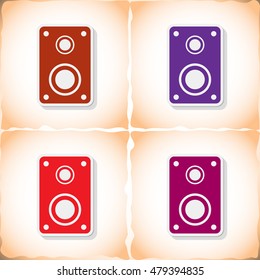 Amplifier. Flat sticker with shadow on old paper. Vector illustration