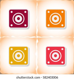 Amplifier. Flat sticker with shadow on old paper. Vector illustration