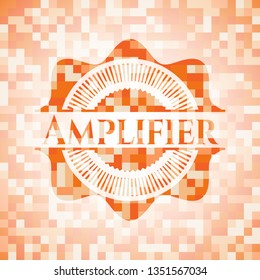 Amplifier orange tile background illustration. Square geometric mosaic seamless pattern with emblem inside.