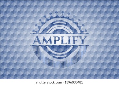 Amplify blue badge with geometric background. Vector Illustration. Detailed.