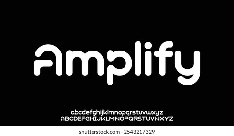 Amplify, modern alphabet, rounded bauhaus typeface, minimalistic sans serif font for business logo, clean headline, sleek typography. Vector typographic design