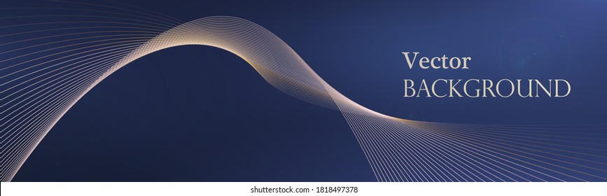 Amplitude abstract golden wave on blue background. Luxury abstract background with gold light lines. Blue premium gradient image. Vector luxury elegant illustration