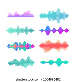 Amplitude color motion waves. Abstract electronic music sound voice wave vector set. Digital effect equalizer colored illustration