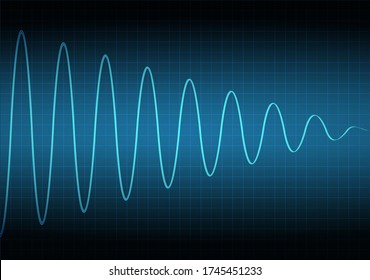 The amplitude of the signal attenuation. The voltage waveform. A sound wave of light on a dark background. Stock vector illustration.