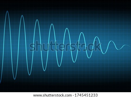 The amplitude of the signal attenuation. The voltage waveform. A sound wave of light on a dark background. Stock vector illustration.
