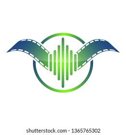 Amplitude Sound Effect Bar Chart With Film Roll In Circle Green Concept Design. Symbol Graphic Template Element 