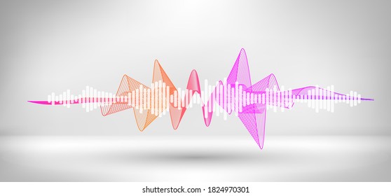 Amplitude sound wave. Abstract soundtrack wave energy background or digital music beat tracking. Music visualization, background wave flow, equalizer. Vector illustration