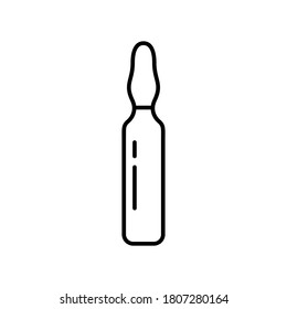 Icono de la ampolla. Logo lineal de la cápsula de vidrio sellada que contiene líquido. Ilustración simple negra de la medicina para inyección, suero cosmético. Contorno emblema vectorial aislado sobre fondo blanco