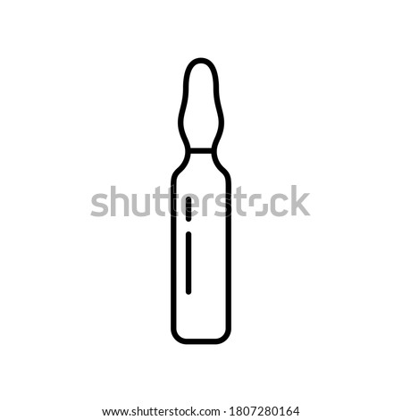 Ampoule icon. Linear logo of sealed glass capsule containing liquid. Black simple illustration of injection medicine, cosmetic serum. Contour isolated vector emblem on white background