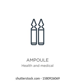 Ampoule icon. Thin linear ampoule outline icon isolated on white background from health and medical collection. Line vector sign, symbol for web and mobile