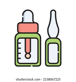 Ampoule Icon Vector Illustration. Flat Outline Cartoon. Medical Icon Concept Isolated Premium Vector