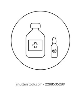 Icono de vector lineal de ampolla y medicina.Aislado sobre fondo blanco