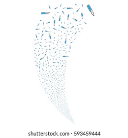 Ampoule random fireworks stream. Vector illustration style is flat blue and gray iconic symbols on a white background. Object fountain made from scattered symbols.