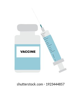 An ampoule with a vaccine and a syringe with a dose on a white background
