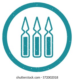 Ampoules grainy textured icon inside circle for overlay watermark stamps. Flat symbol with dirty texture.