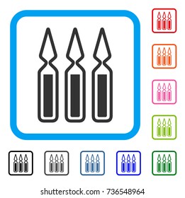 Ampoules icon. Flat gray iconic symbol inside a light blue rounded rectangle. Black, gray, green, blue, red, orange color additional versions of Ampoules vector.