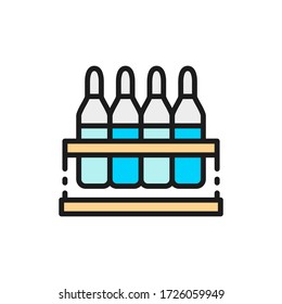 Ampoules with medication, vaccine flat color line icon.