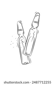 Ampoules pair for medical purposes drawing in graphic style on white background