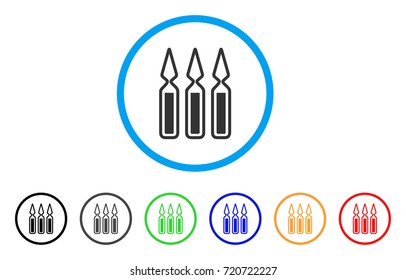 Ampoules rounded icon. Style is a flat ampoules gray symbol inside light blue circle with black, gray, green, blue, red, orange versions. Vector designed for web and software interfaces.