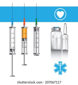 Ampoules and syringe. Vector illustration