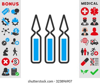 Ampoules vector icon. Style is bicolor flat symbol, blue and gray colors, rounded angles, white background.