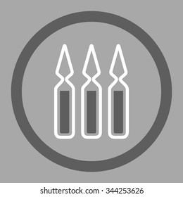 Ampoules vector icon. Style is bicolor flat rounded symbol, dark gray and white colors, rounded angles, silver background.