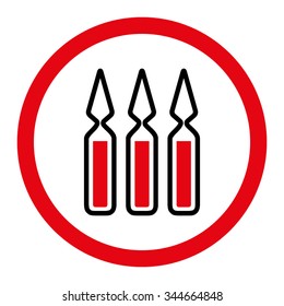 Ampoules vector icon. Style is bicolor flat rounded symbol, intensive red and black colors, rounded angles, white background.