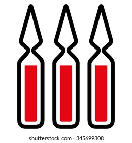 Ampoules vector icon. Style is bicolor flat symbol, intensive red and black colors, rounded angles, white background.