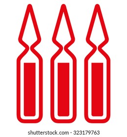 Ampoules vector icon. Style is flat symbol, red color, rounded angles, white background.
