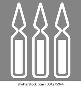Ampoules vector icon. Style is flat symbol, white color, rounded angles, gray background.