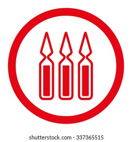 Ampoules vector icon. Style is flat rounded symbol, red color, rounded angles, white background.