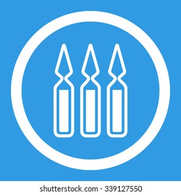 Ampoules vector icon. Style is flat rounded symbol, white color, rounded angles, blue background.