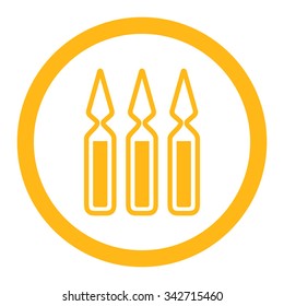 Ampoules vector icon. Style is flat rounded symbol, yellow color, rounded angles, white background.