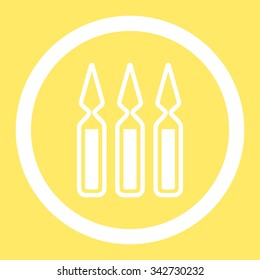 Ampoules vector icon. Style is flat rounded symbol, white color, rounded angles, yellow background.