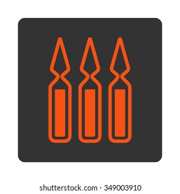 Ampoules vector icon. Style is flat rounded square button, orange and gray colors, white background.