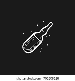 Ampule icon in doodle sketch lines. Vial vaccine antibody serum virus chemical medical medicine