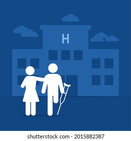amputee man and woman over hospital building svg