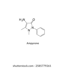 Ampyrone skeletal structure.Pyrazolone derivative compound schematic illustration. Simple diagram, chemical formula.
