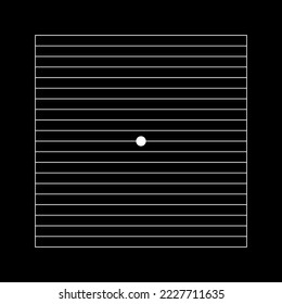 Amsler grid with central white dot and horizontal lines on black background. Template of graphic test to detecting metamorphopsia. Ophthalmologic diagnostic tool. Vector graphic illustration
