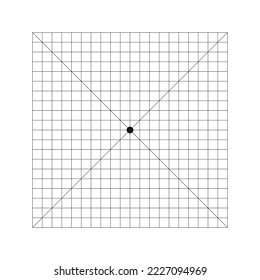 Amsler grid chart with dot in center and diagonal cross lines. Test to monitoring central visual field and detecting vision defects. Ophthalmologic diagnostic tool. Vector graphic illustration