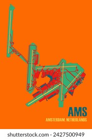 Amsterdam Airport Schiphol map poster art